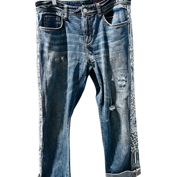 Pilcro Anthropologie Slim Boyfriend Cropped Denim Blue Jeans Size 28 Leopard - Picture 1 of 7
